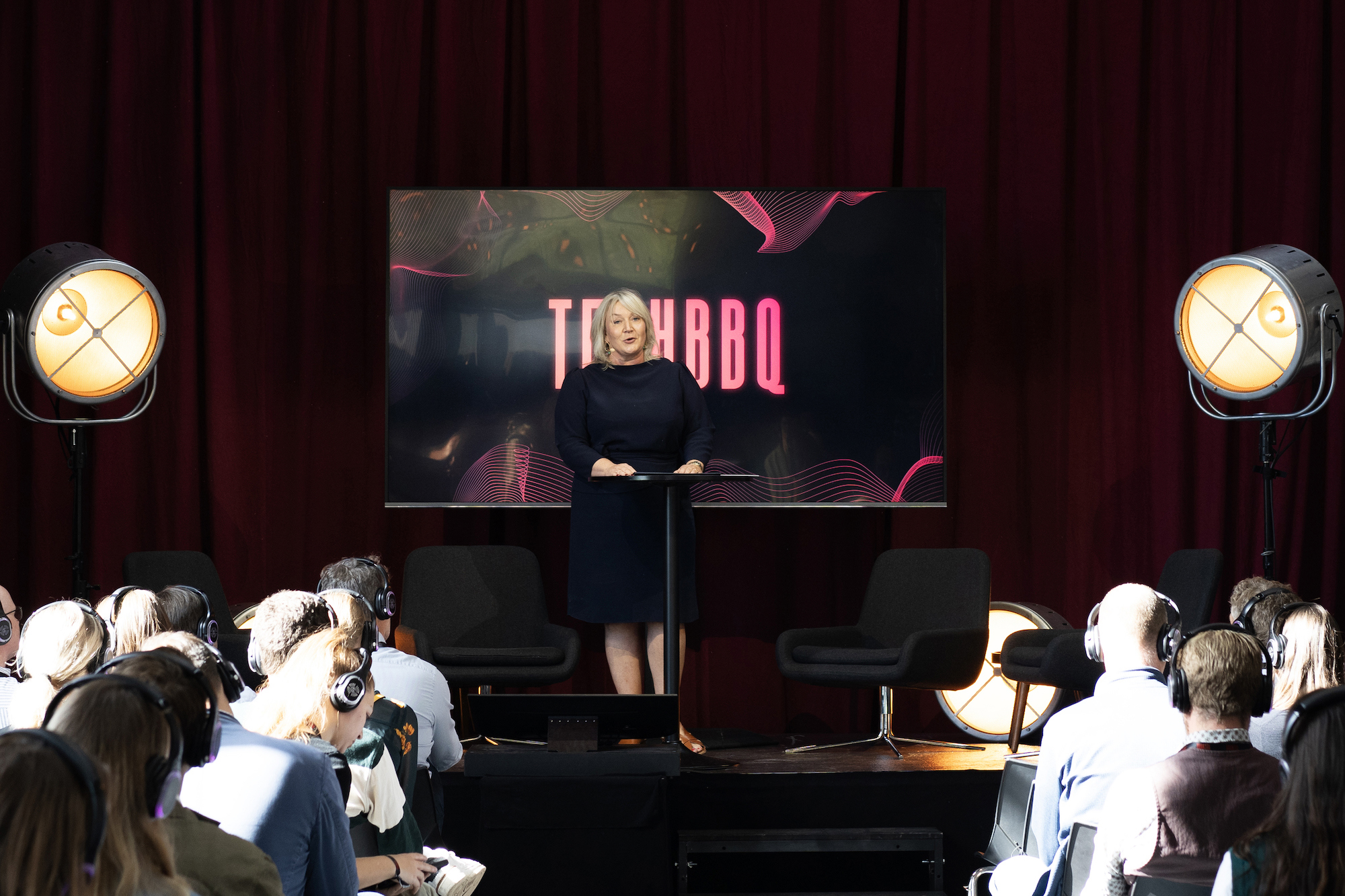 Minister for Higher Education and Science, Christina Egelund, speaking at the event held by Danish Industry and DTU Space during TBBQ on the 12th of September 2024.